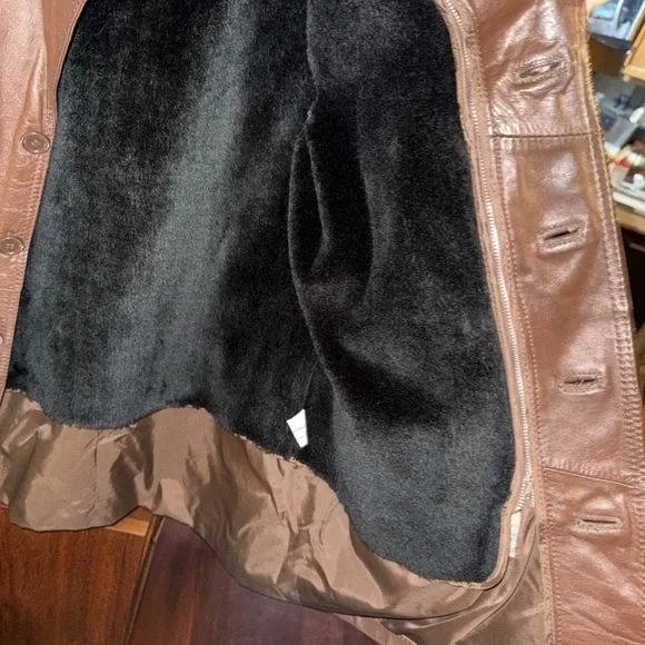 Vintage The Leather Shop Men’s Brown Genuine Leather Jacket 40 Long Coat Korea - Picture 2 of 6
